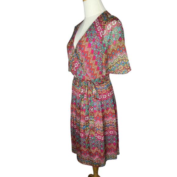 Diane Von Furstenberg Silk Blouson Midi Pink Multicolor DVF Dress Size 4 - Picture 5 of 9